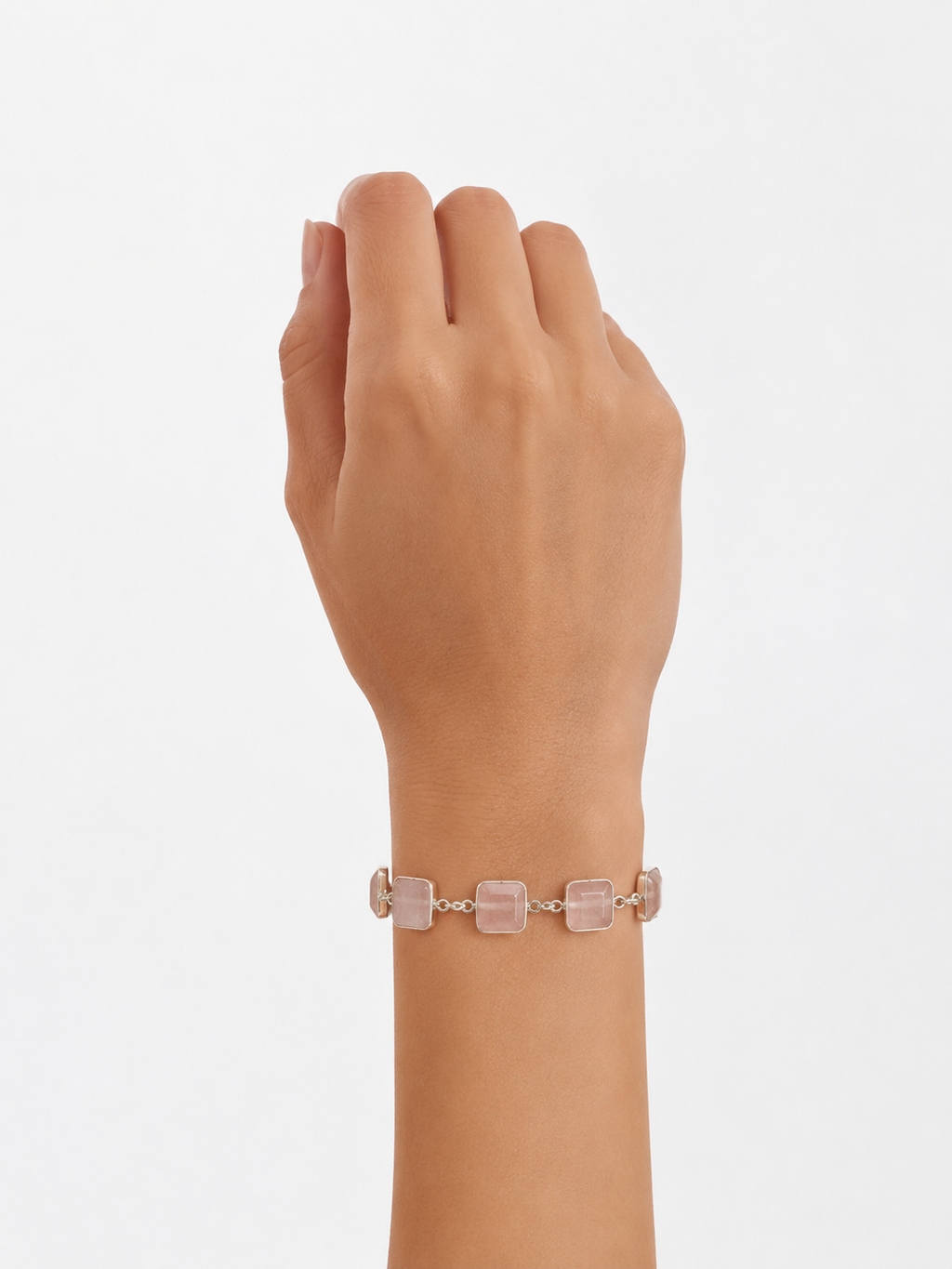 Pulsera de Cuarzo rosa y Plata