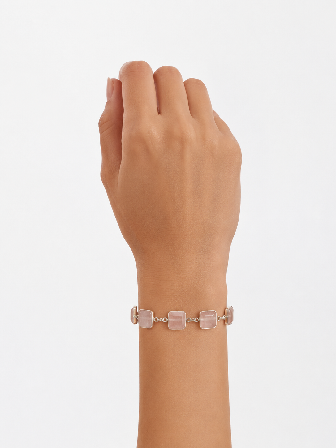 Pulsera de Cuarzo rosa y Plata