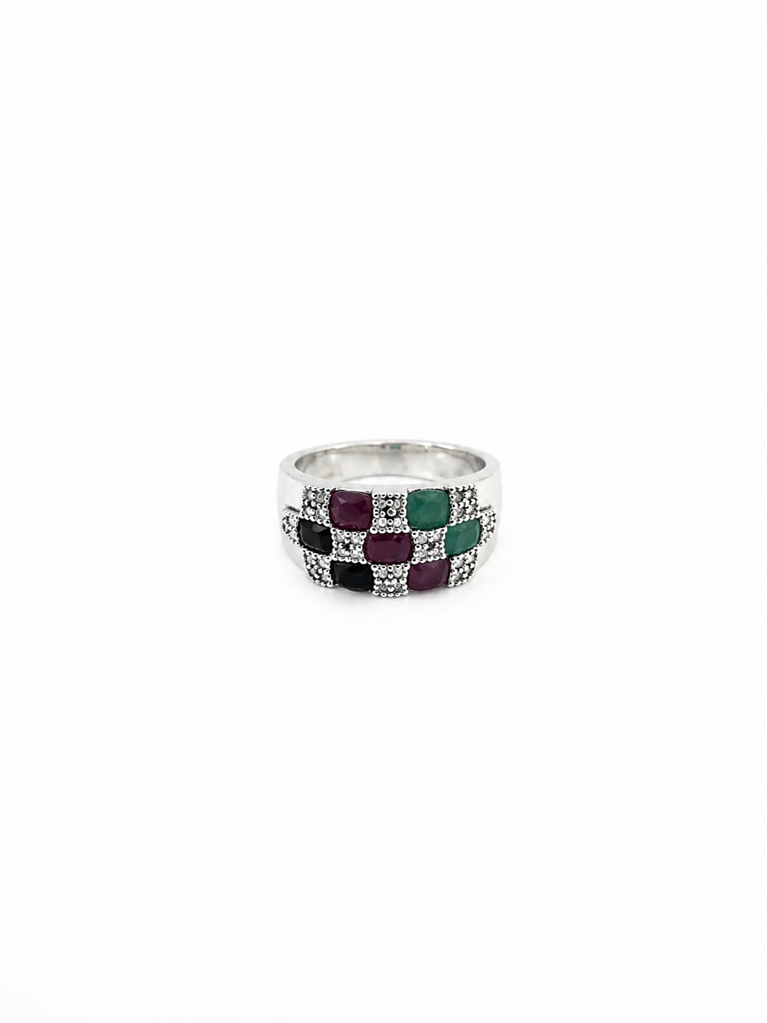 Anillo Plata, Rubí, Esmeralda y Zafiro