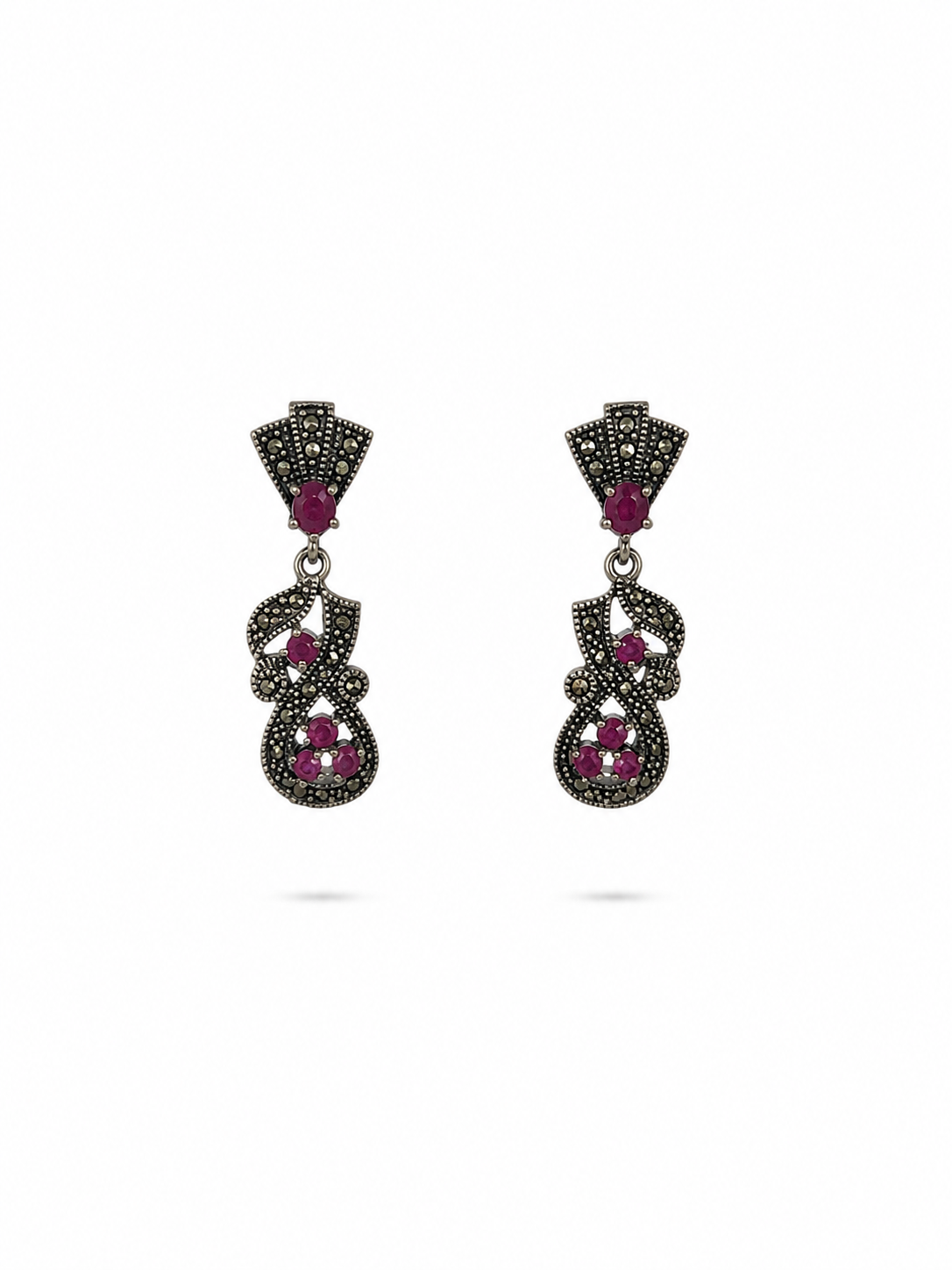Pendientes de Plata, Rubí y Marcasitas