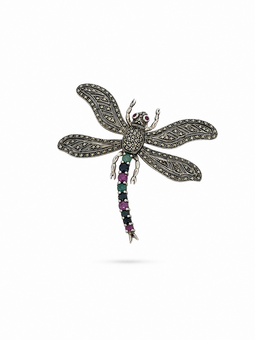 Broche de Plata, Rubí, Esmeralda y Zafiro