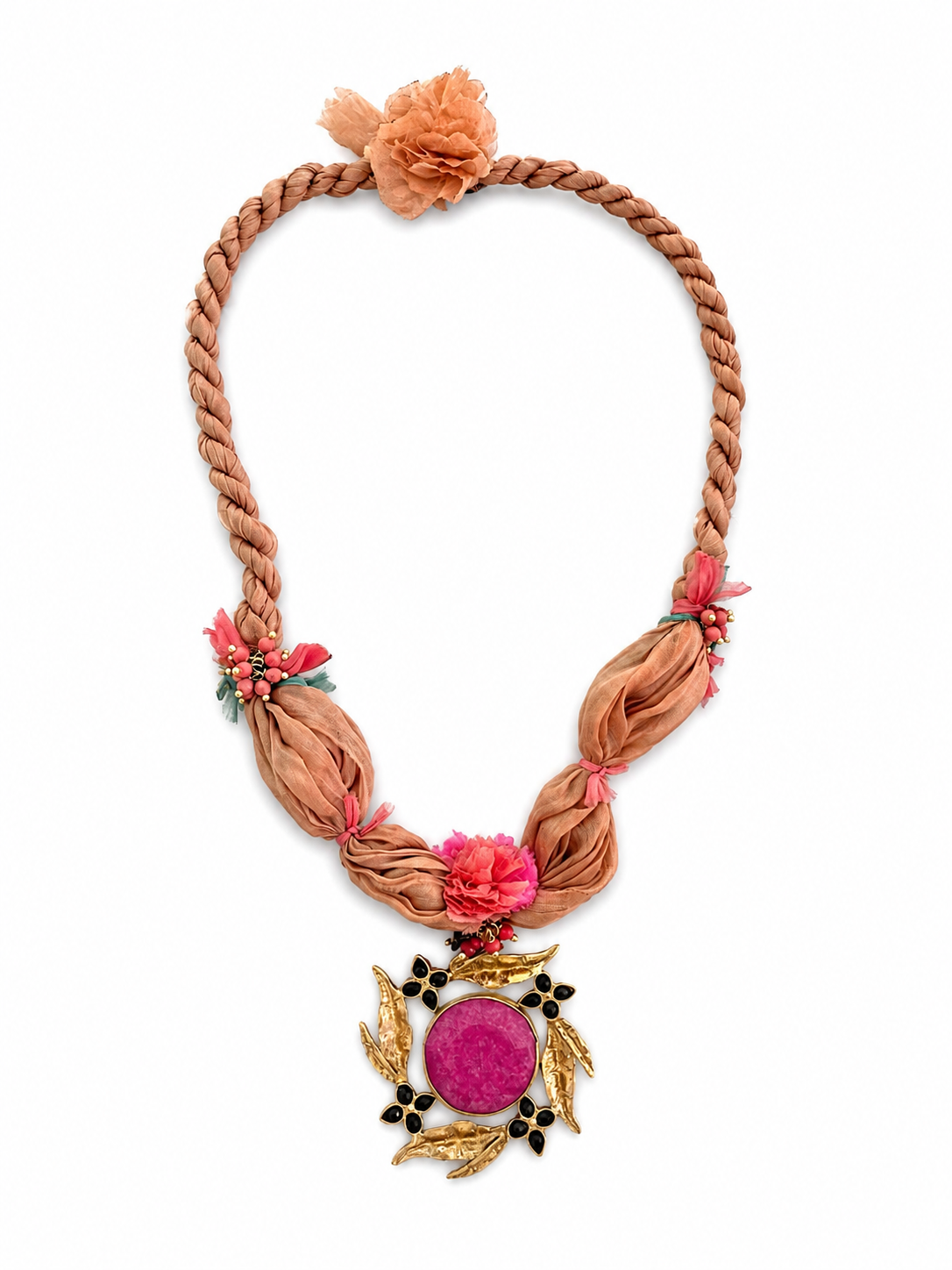 Collar de Tela y Ágata fucsia