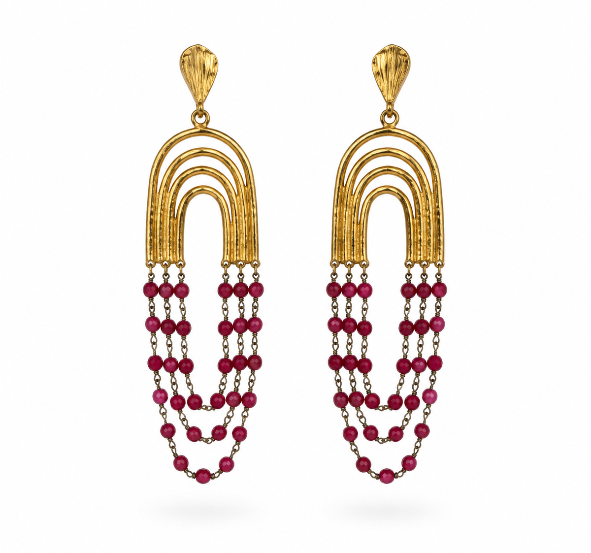 Pendientes de Latón con baño de oro y Cristal rojo