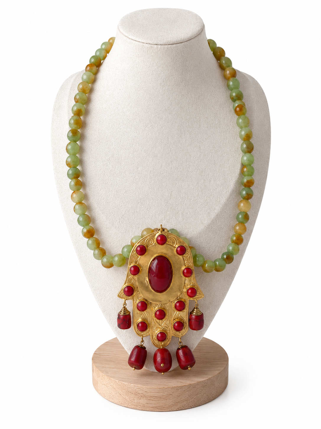 Collar de Ágata verde y Coral bambú