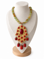 Collar de Ágata verde y Coral bambú