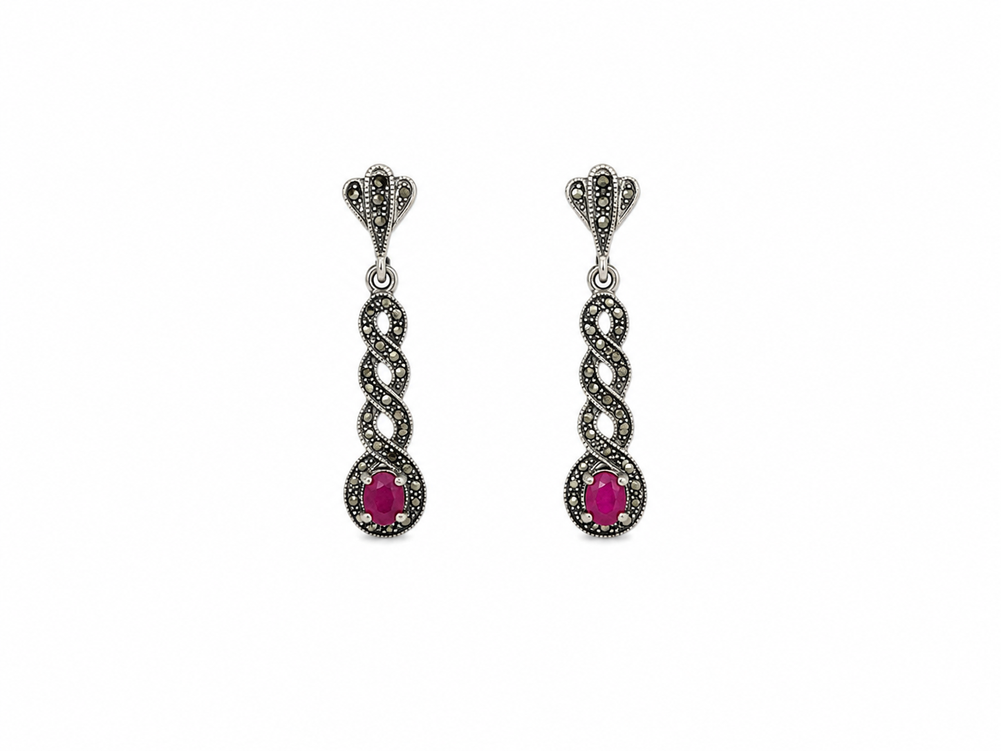 Pendientes de Plata, Marcasitas y Rubí