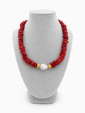 Collar de Coral Bambú, Plata chapada y Perla de río
